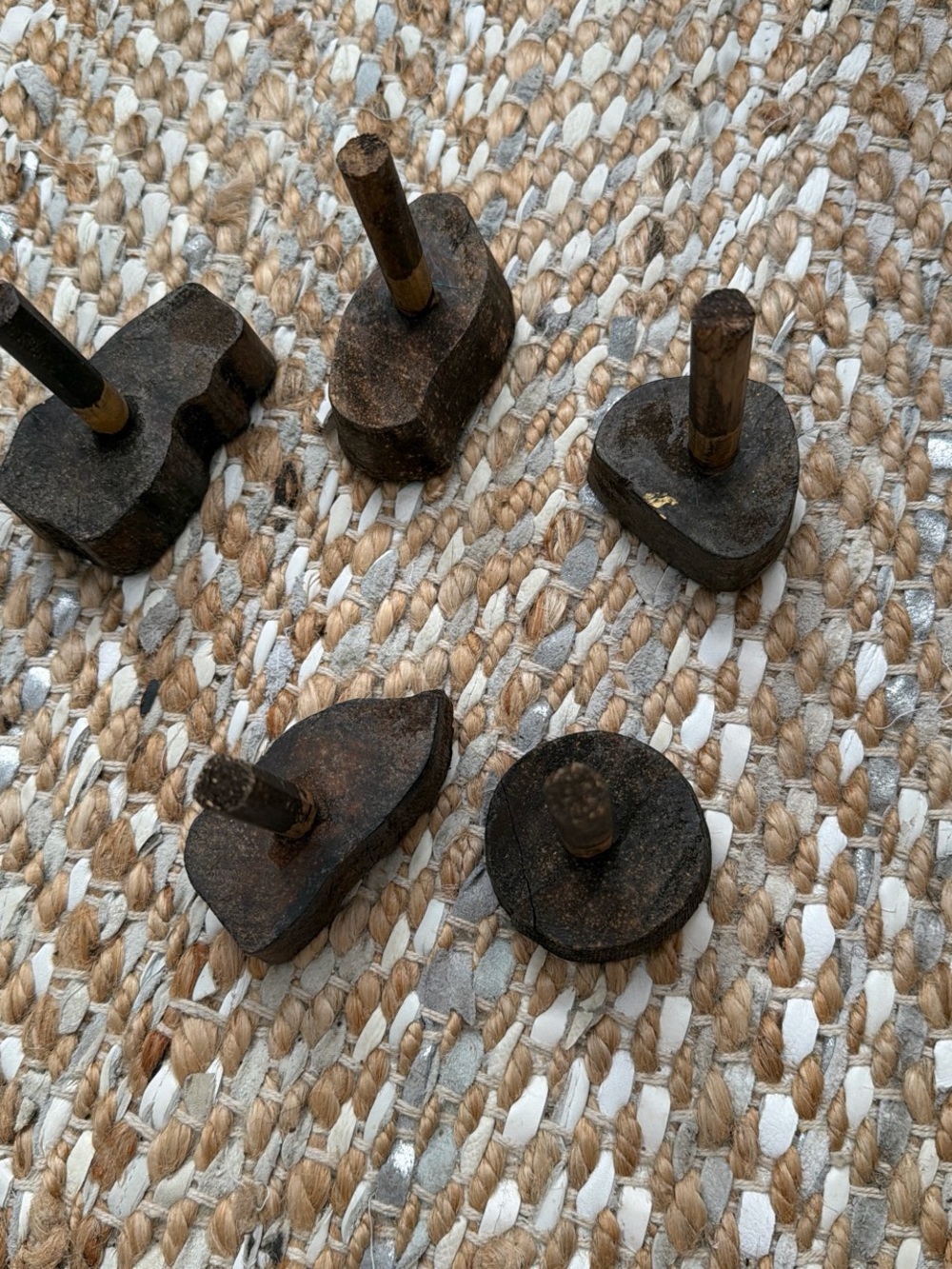 Vintage Carved Wooden Textile Printing Blocks - Set of 6 - Picture 2 of 5